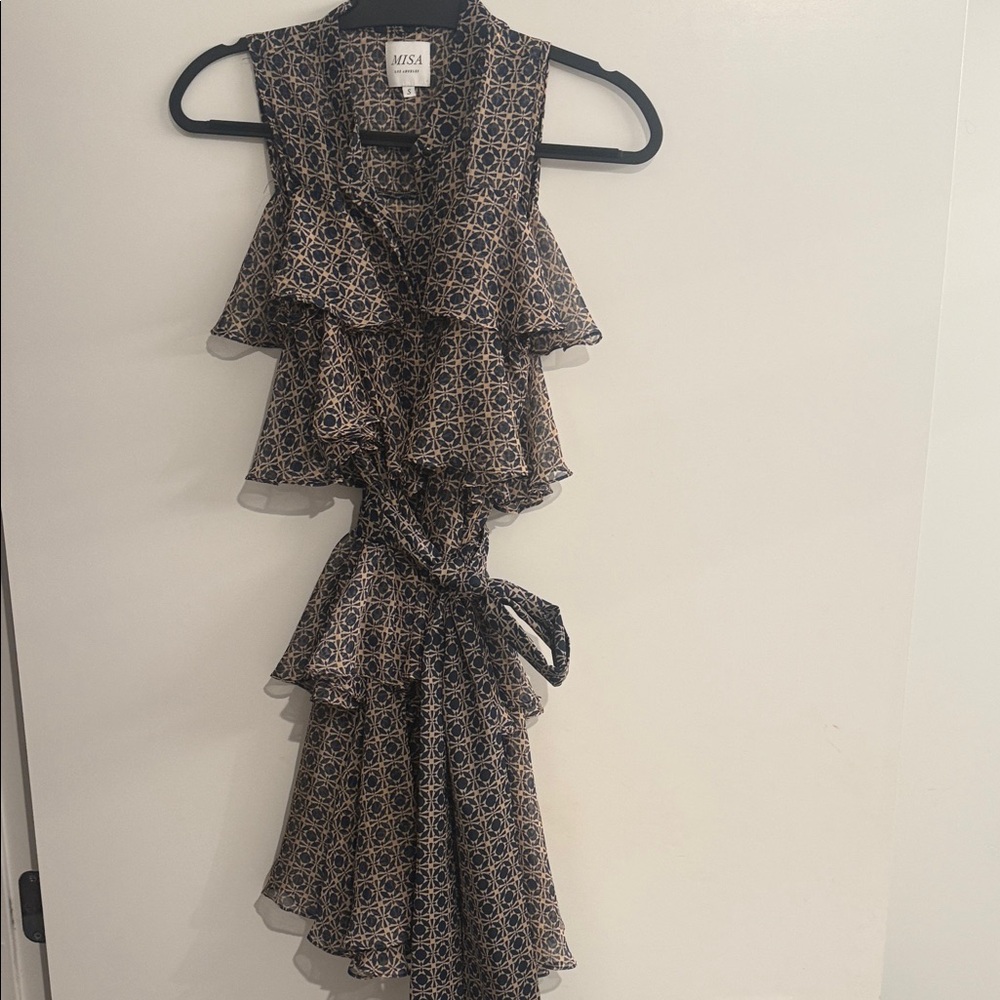 Misa Los Angeles Navy and Tan Patterned Women's Dress - Picture 1 of 4